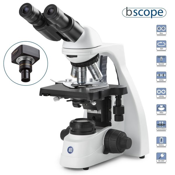 Euromex bScope 40X-1000X Binocular Compound Microscope w/ 10MP USB 2 Digital Camera & Plan IOS Objectives BS1152-PLI-10M